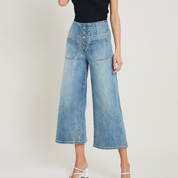 Cropped Wide Leg Denim Jeans - Picture 1 of 5